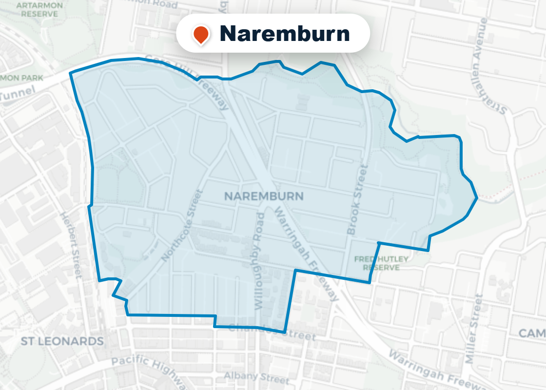 Map of Mr Splash plumbing service area in Naremburn