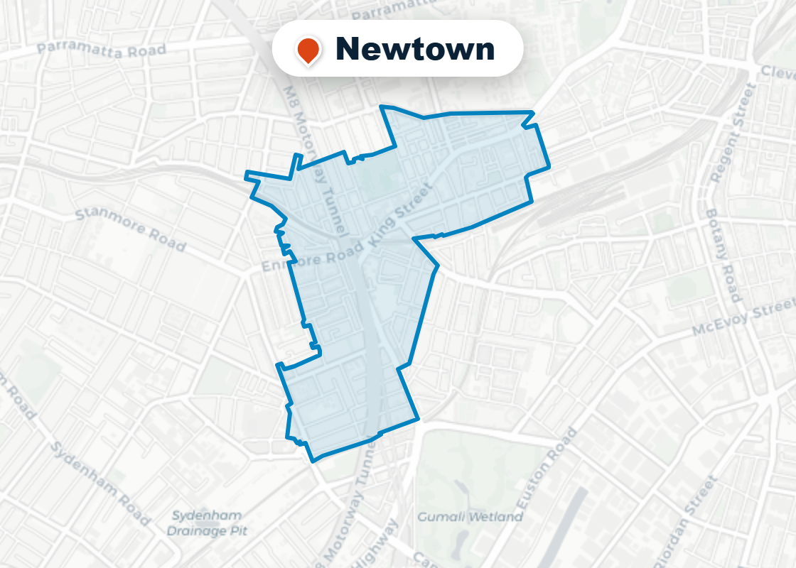 Map of Mr Splash plumbing service area in Newtown