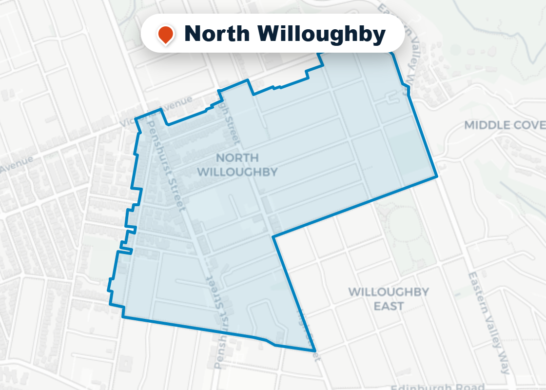 Map of Mr Splash plumbing service area in North Willoughby
