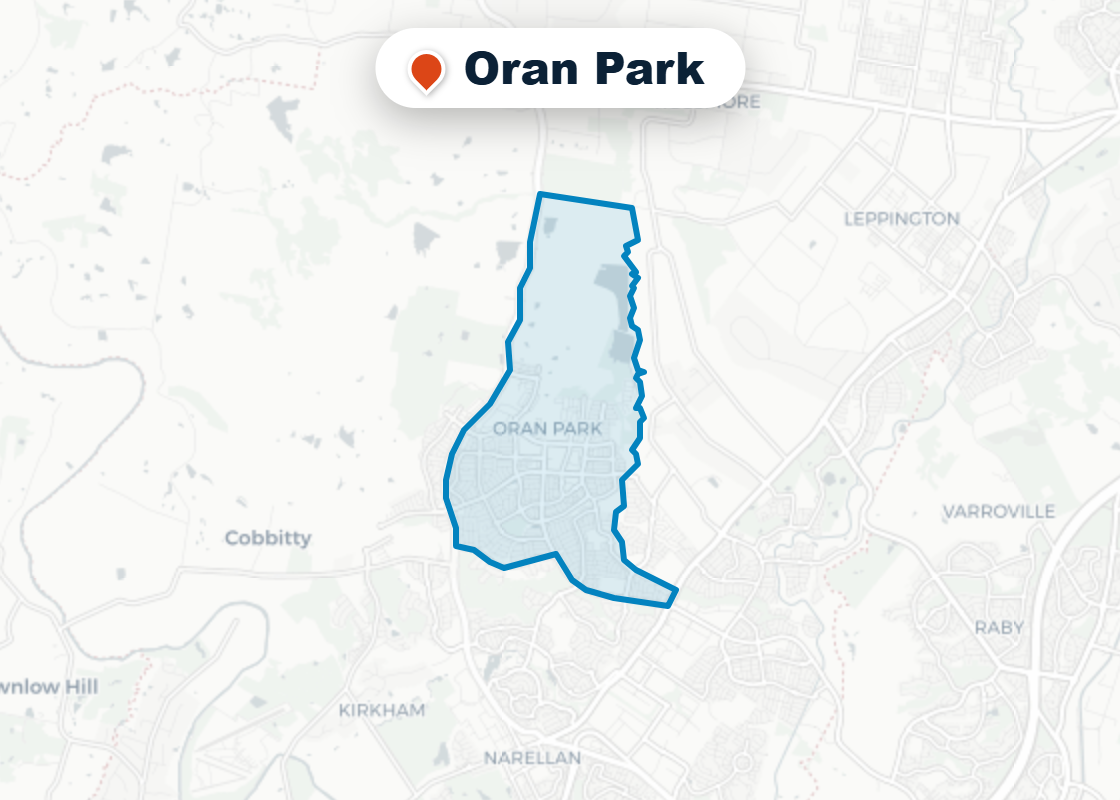 Map of Mr Splash plumbing service area in Oran Park