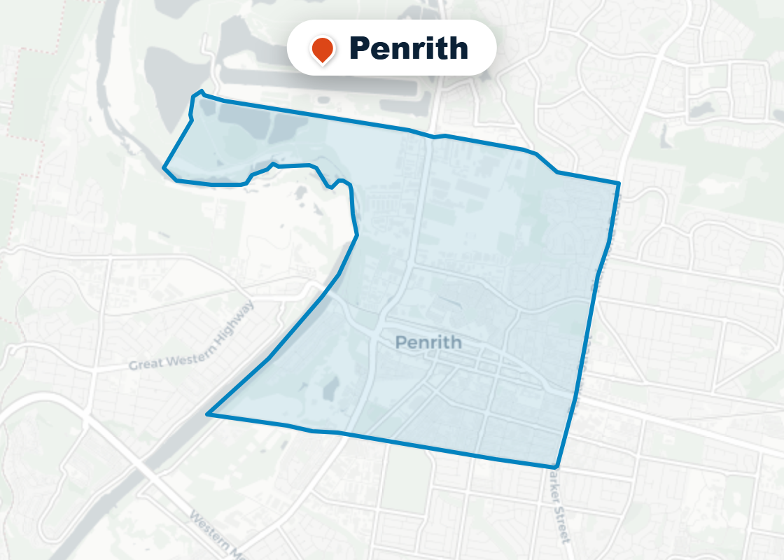 Map of Mr Splash plumbing service area in Penrith