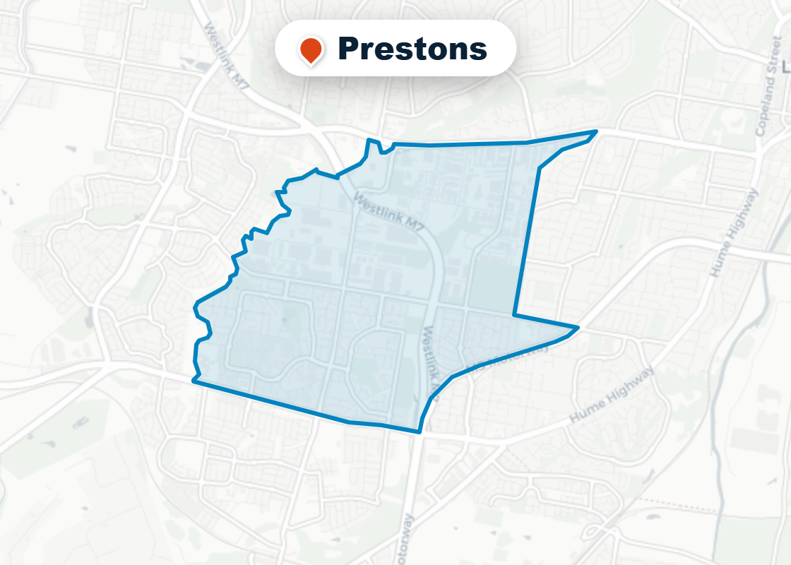 Map of Mr Splash plumbing service area in Prestons