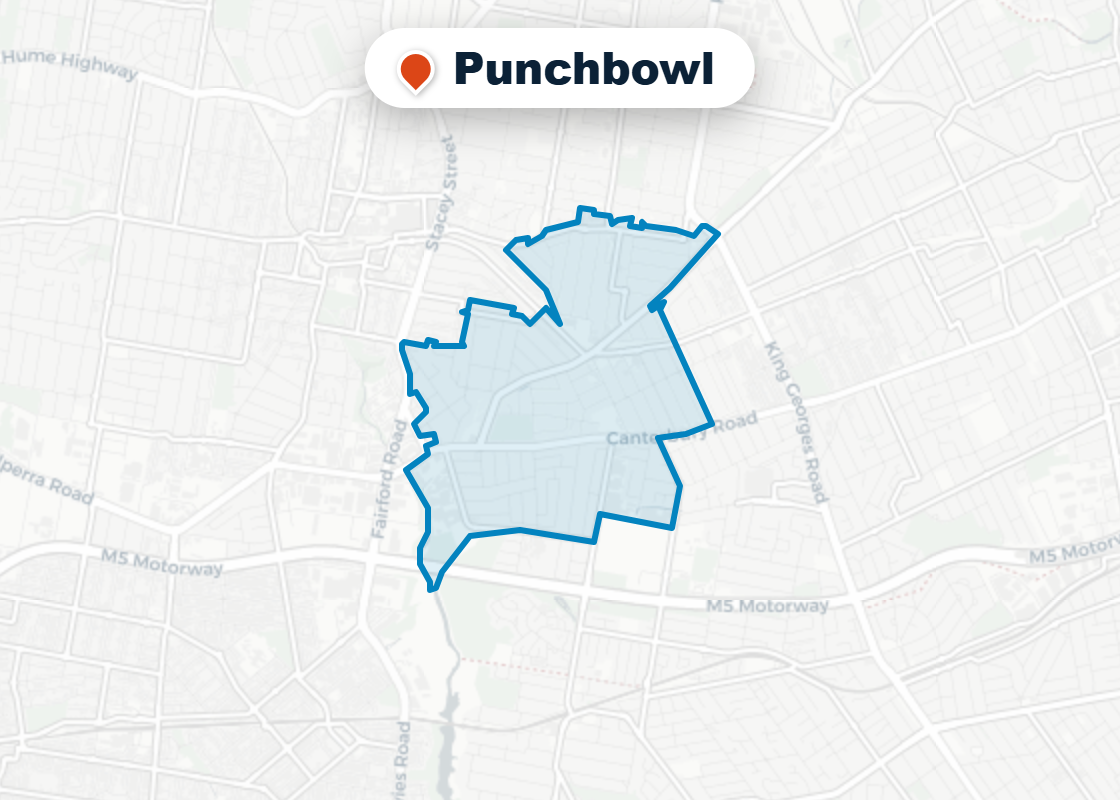 Map of Mr Splash plumbing service area in Punchbowl