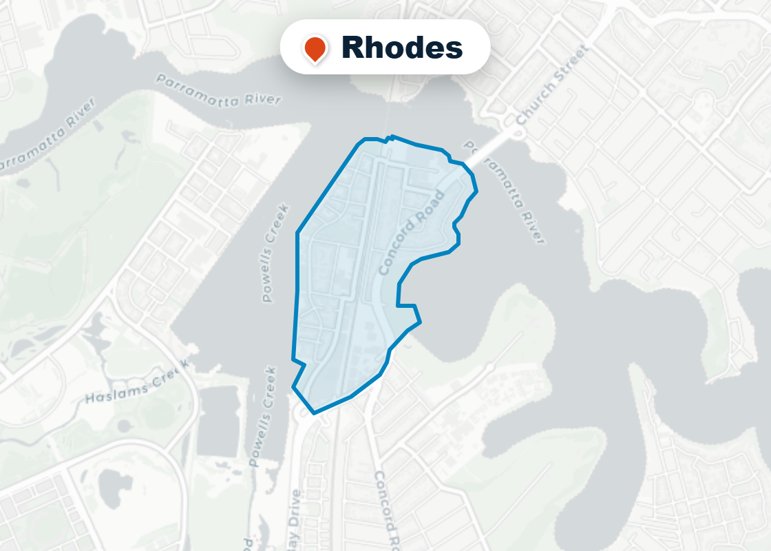 Map of Mr Splash plumbing service area in Rhodes