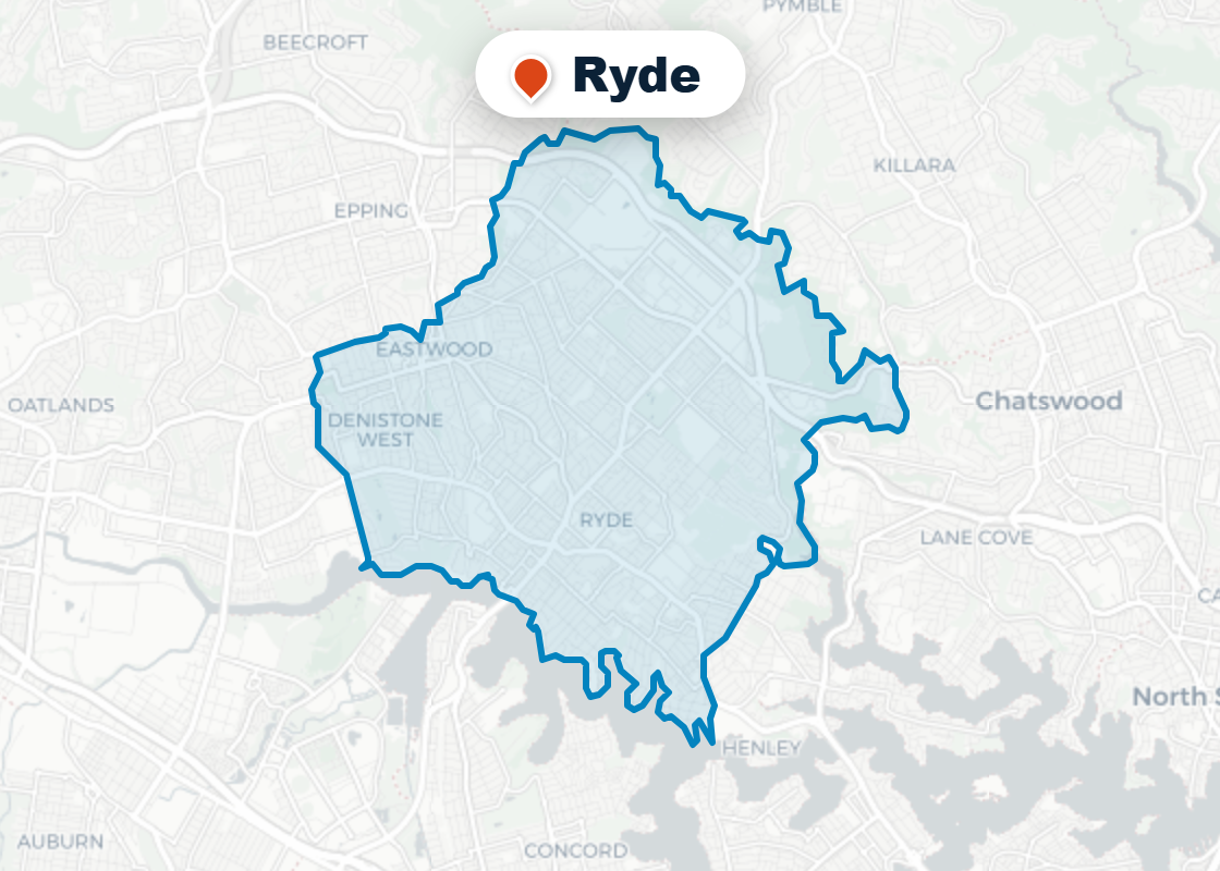 Map of Mr Splash plumbing service area in Ryde