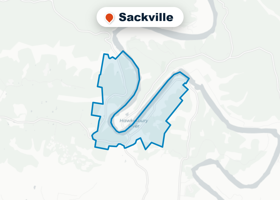 Map of Mr Splash plumbing service area in Sackville