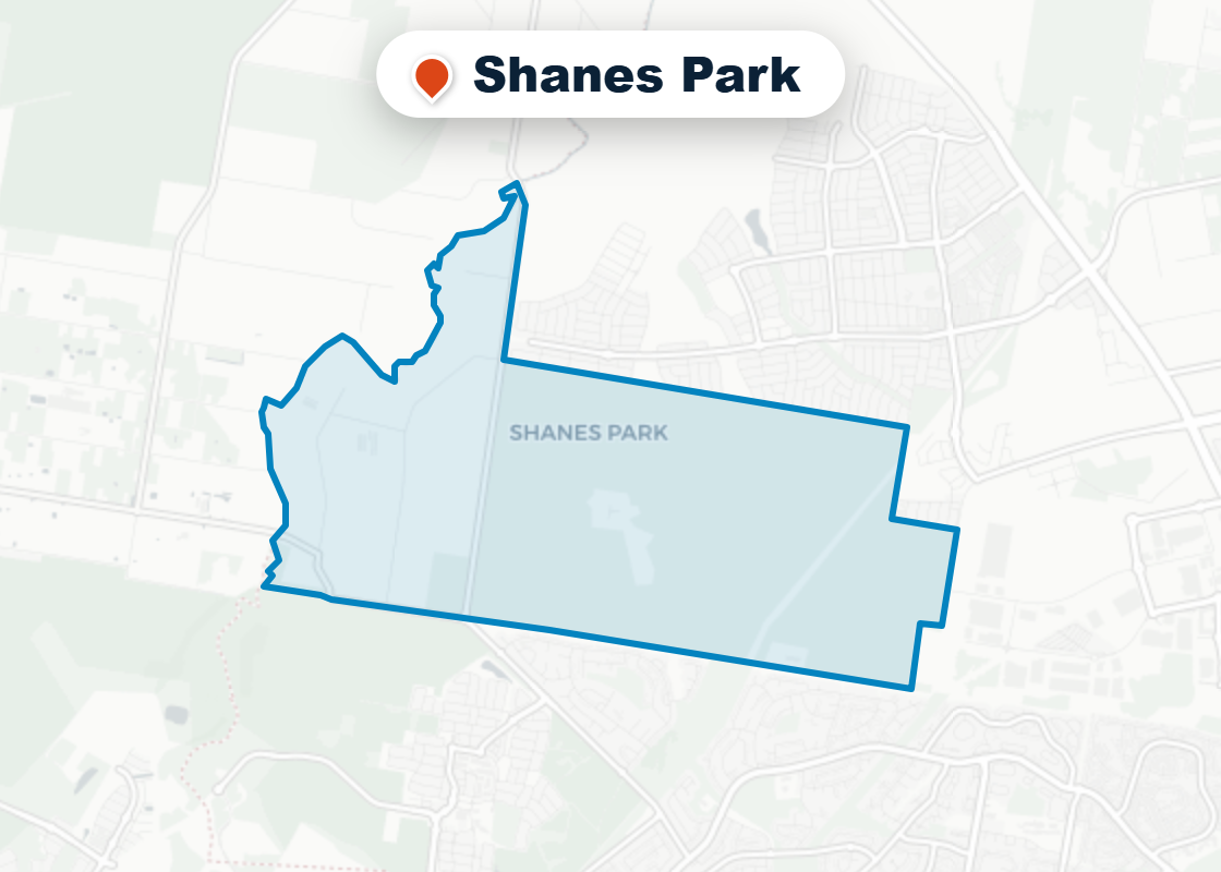 Map of Mr Splash plumbing service area in Shanes Park