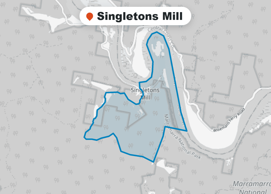Map of Mr Splash plumbing service area in Singletons Mill