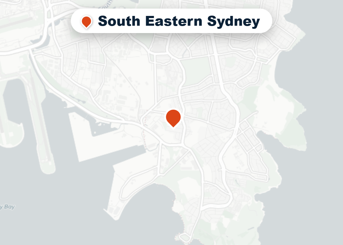 Map of Mr Splash plumbing service area in South Eastern Sydney