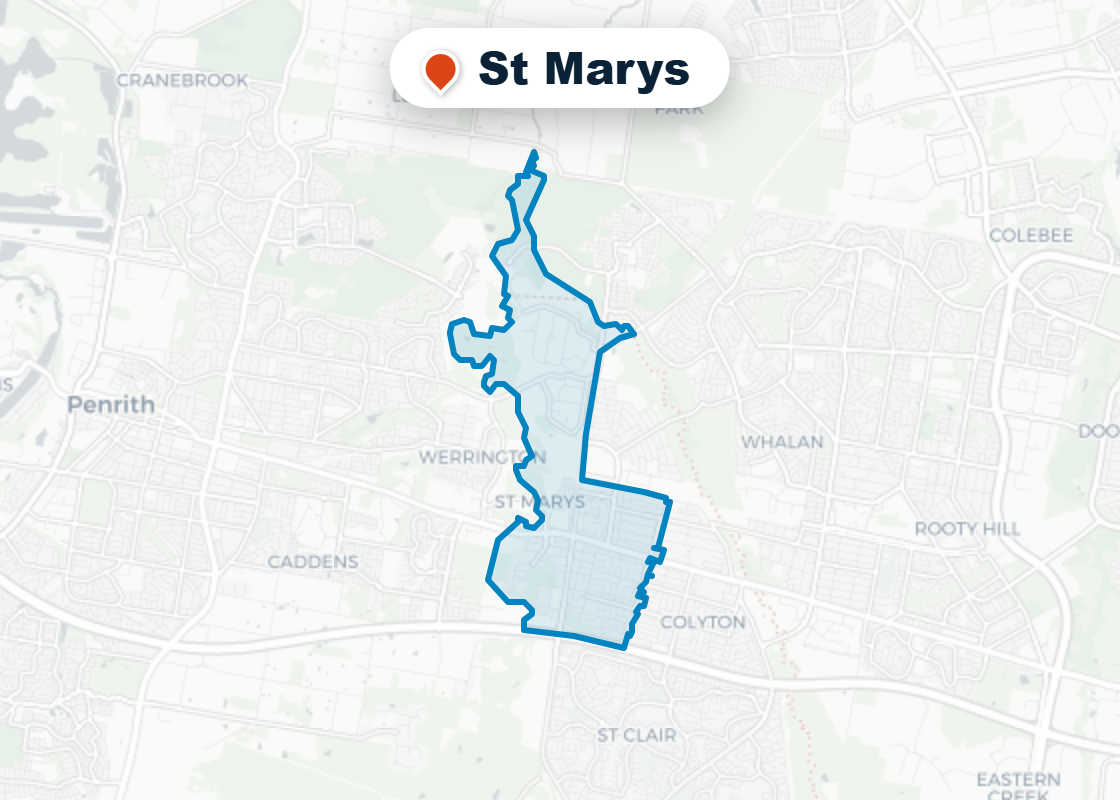 Map of Mr Splash plumbing service area in St Marys