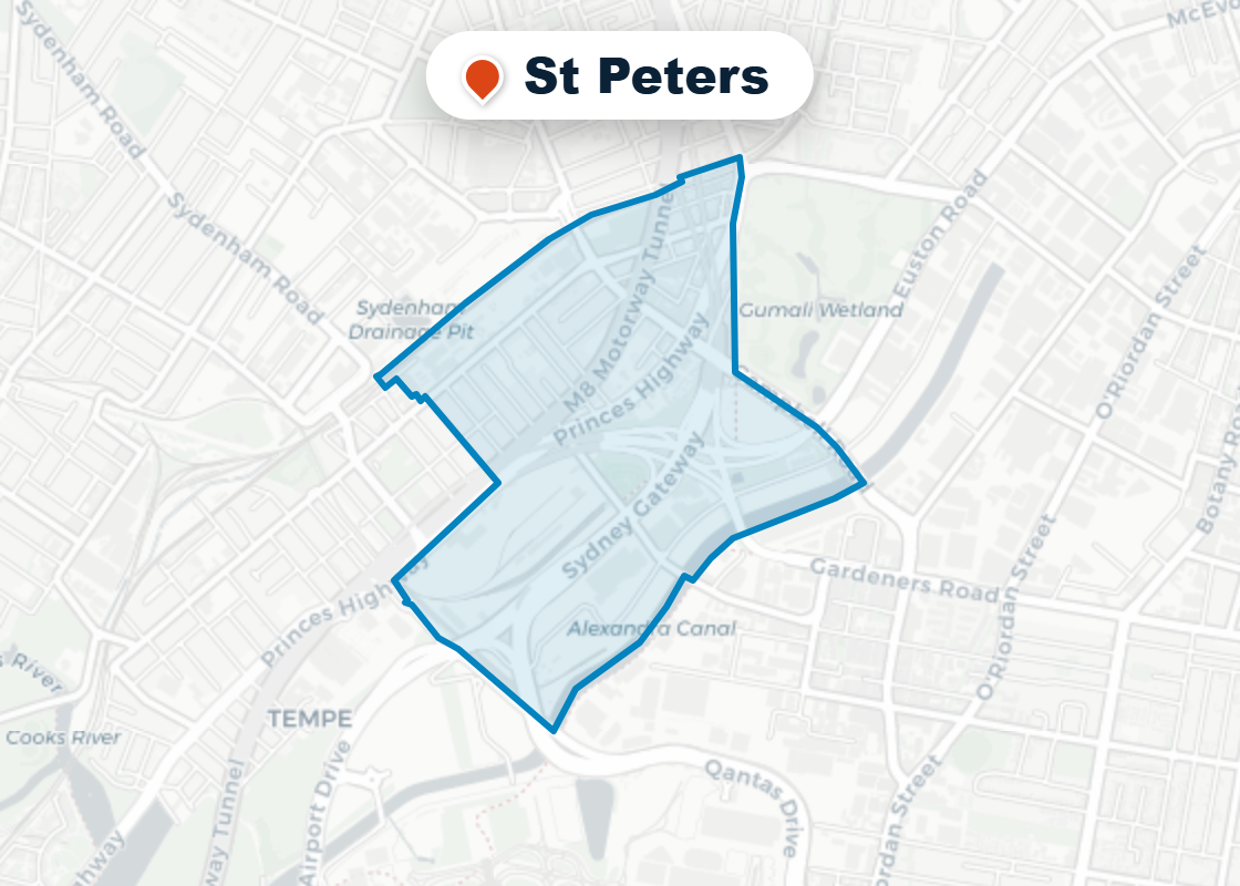 Map of Mr Splash plumbing service area in St Peters