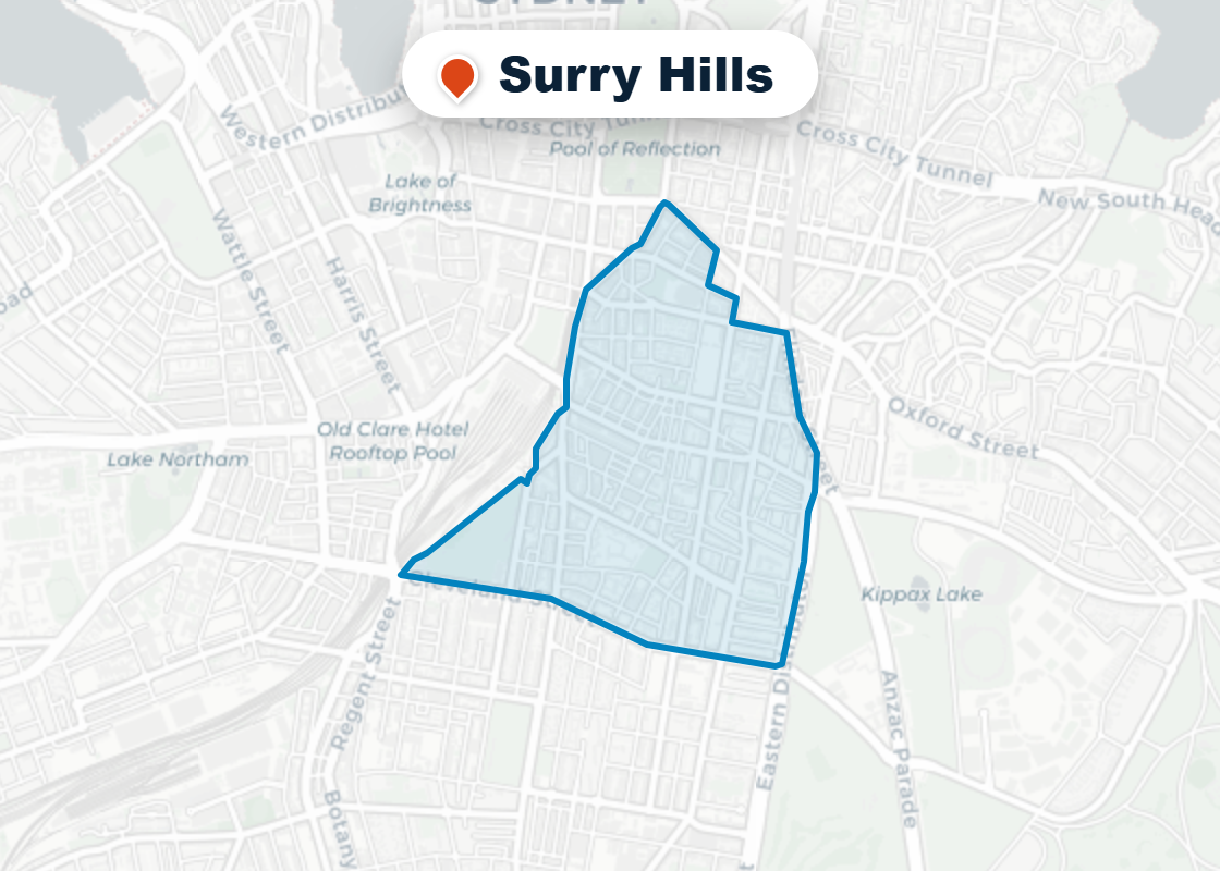 Map of Mr Splash plumbing service area in Surry Hills