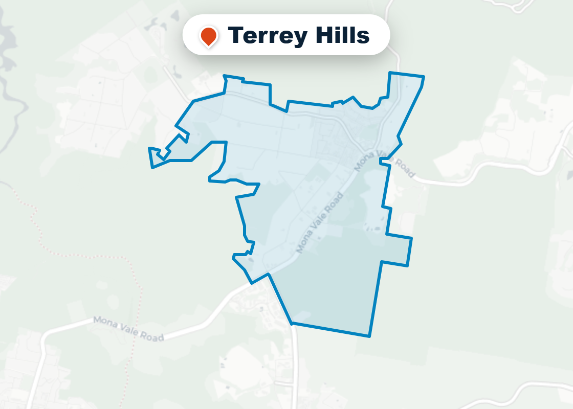 Map of Mr Splash plumbing service area in Terrey Hills