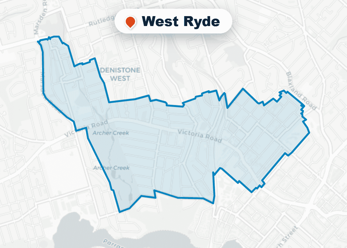 Map of Mr Splash plumbing service area in West Ryde