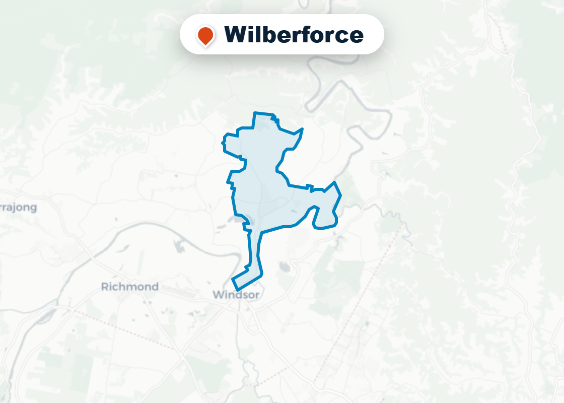 Map of Mr Splash plumbing service area in Wilberforce