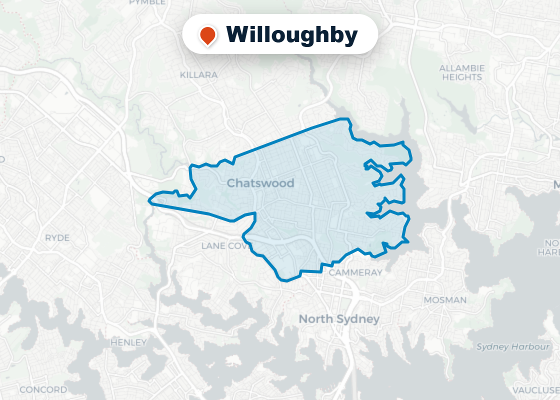 Map of Mr Splash plumbing service area in Willoughby