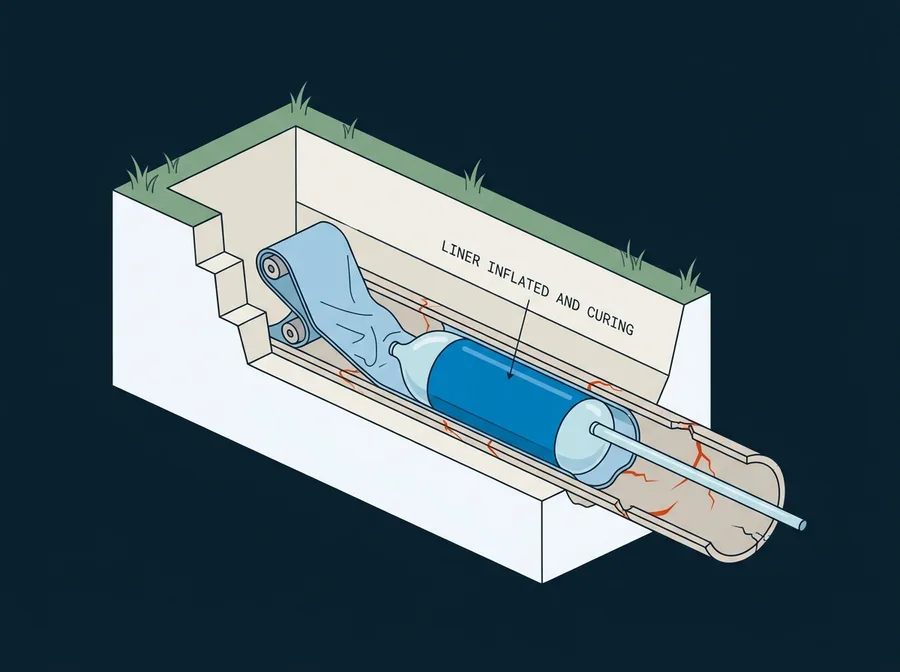 A resin liner inverted into the pipe under pressure